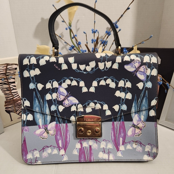 Furla Bag Metropolis Multicolor Print Top Handle Satchel PreOwned Handbag
